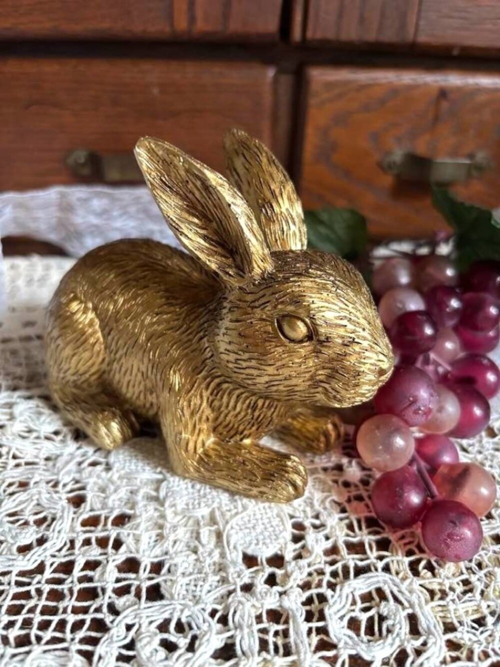 Gold-Tone Vintage Bunny Rabbit Figurine Sculpture Cottagecore Shelf Decor - Picture 4 of 5